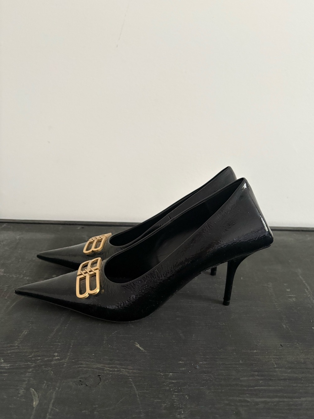 Balenciaga Square Knife BB Logo-Embellished Patent Leather Pumps
